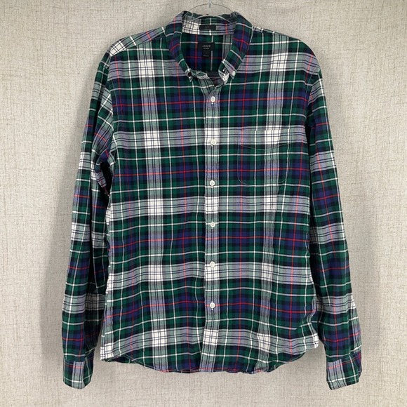 J.Crew Other - J.Crew Oxford Shirt Mens Sz L Green Cotton Slim Fit Tartan Plaid Button Down